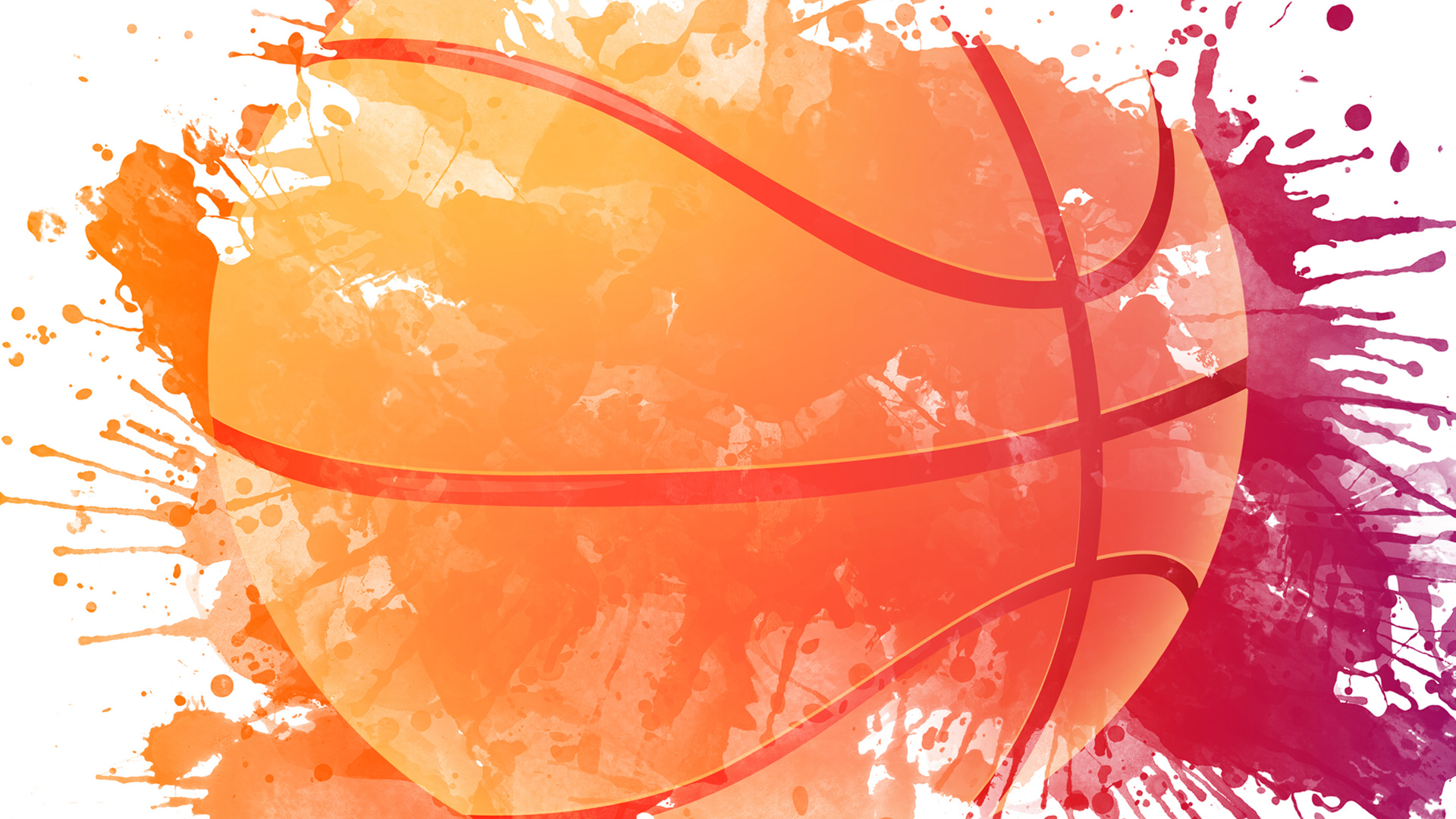 Basketboll med färgstänk i orange och mörkrött