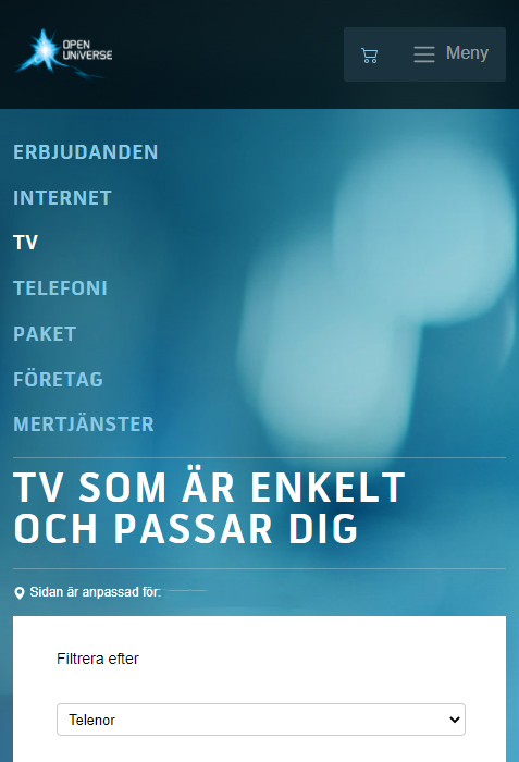 Skärmdump från Open Universe webbplats