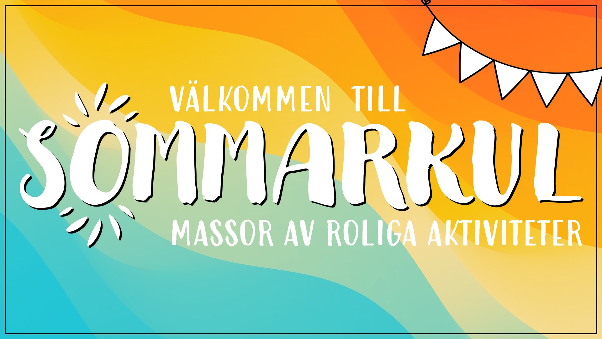 Bakgrund med färgövertoningar från blått, grönt, gult till orange med text i vitt: Välkommen till S