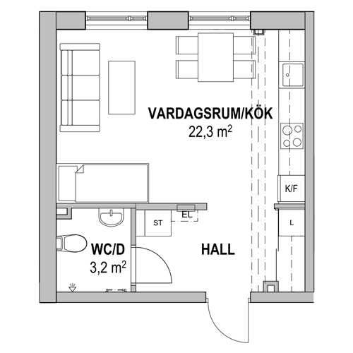 1 rum och kök