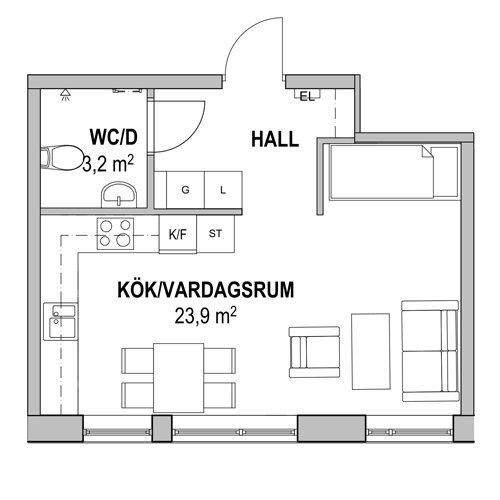 1 rum och kök