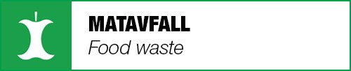 Grön skylt med ikon för äppelskrutt med texten matavfall, food waste
