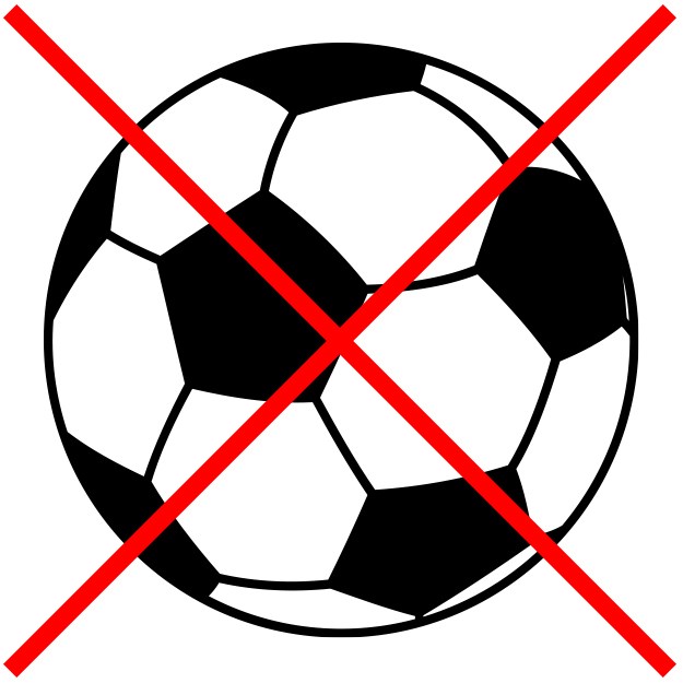 Ikon som symboliserar en fotboll med ett rött kryss över
