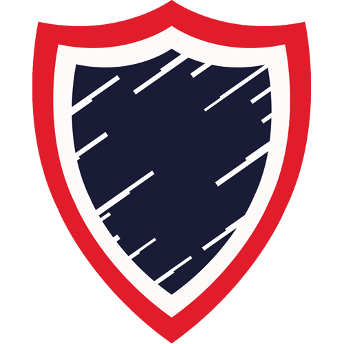 En sköld i mörkblått med en röd bård